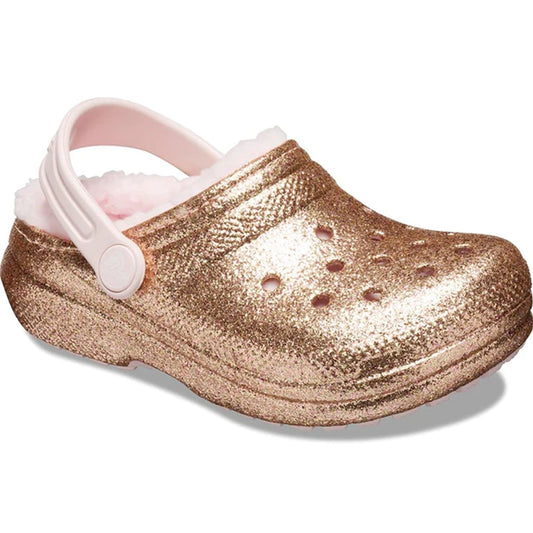 Crocs Classic Glitter Lined Kids Clog 207462 Gold Barely Pink