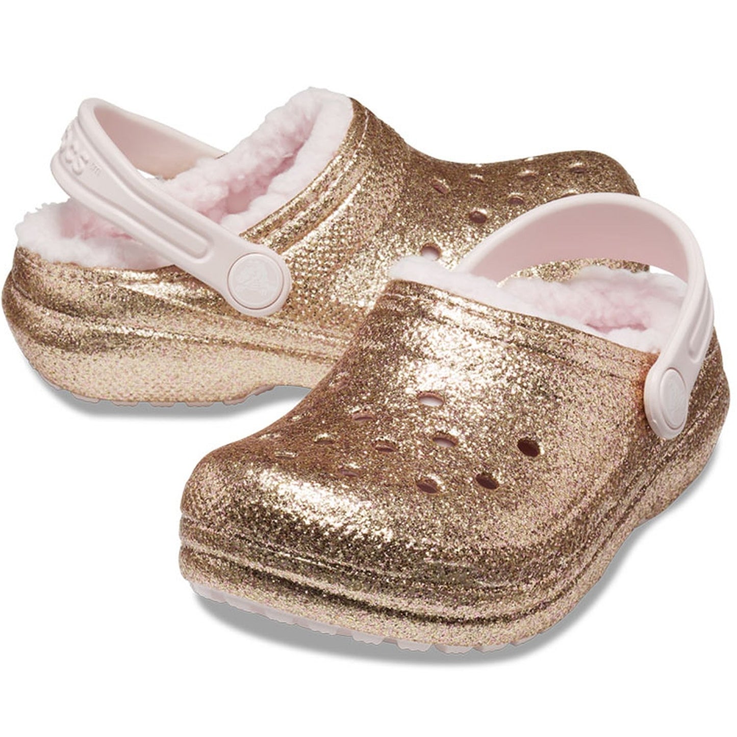 Crocs Classic Glitter Lined Kids Clog 207462 Gold Barely Pink