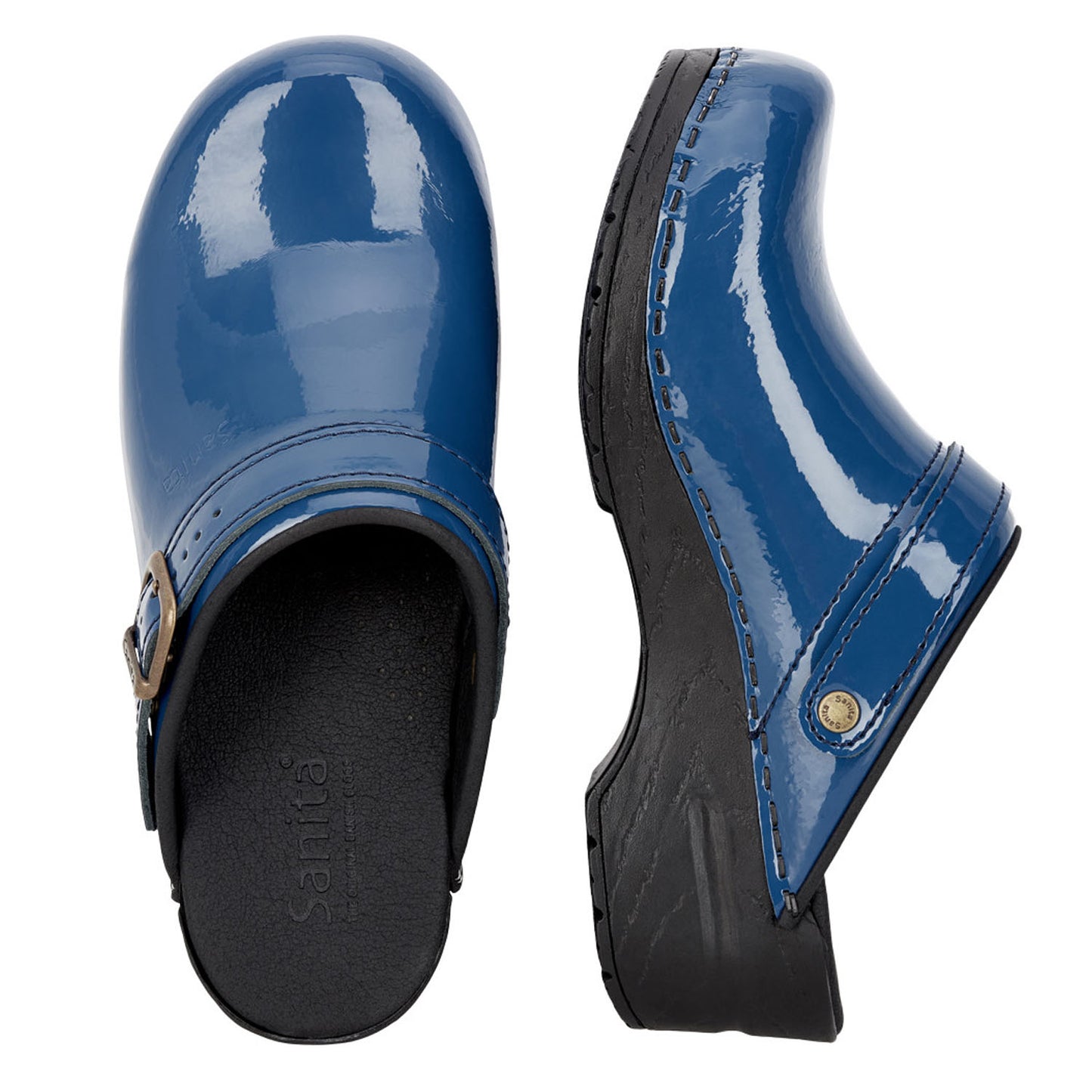 Sanita Freya Patent Flexible Clogs in Denim (457548)