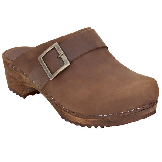 Sanita Big Buckle Danish Clogs in Antique Brown