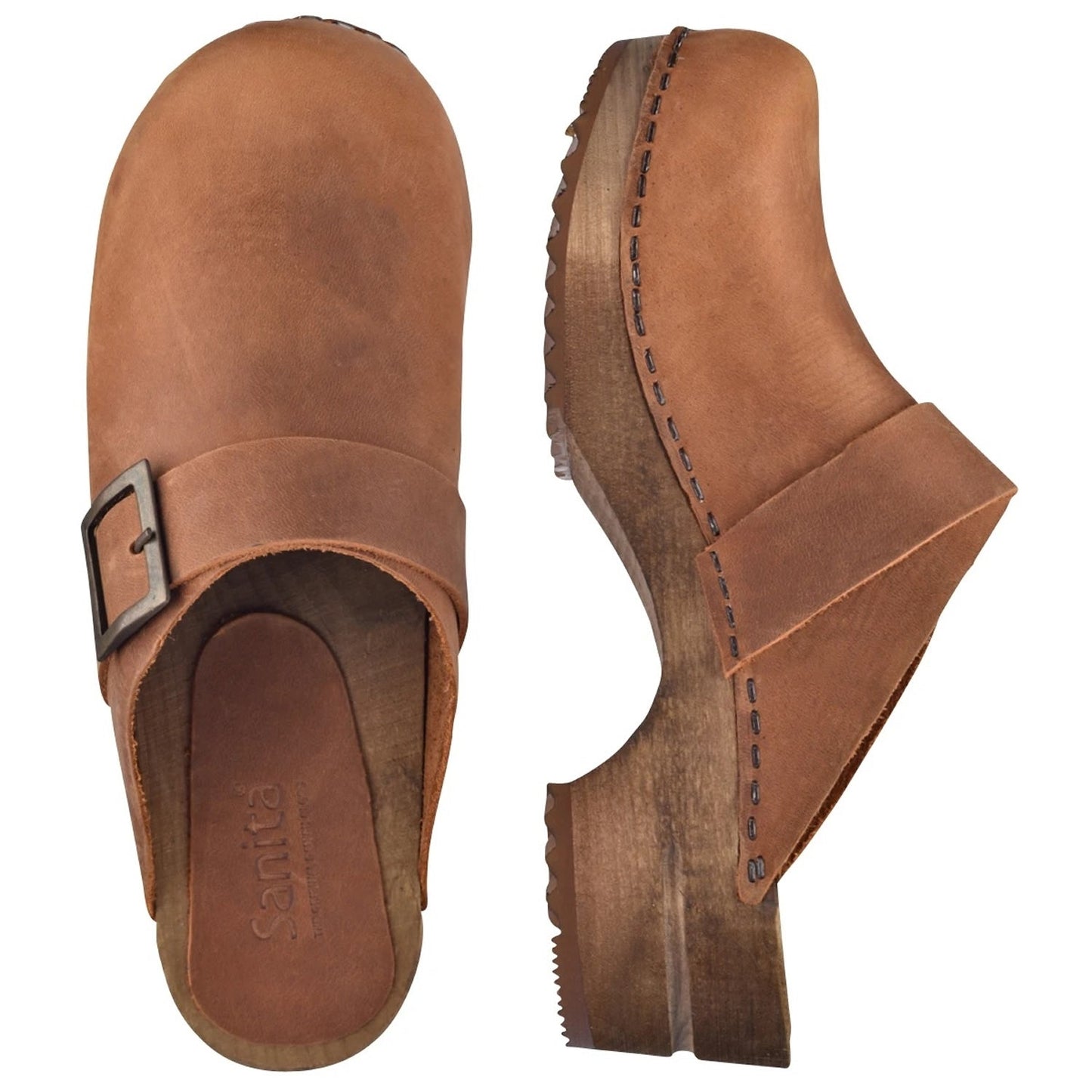 Sanita Big Buckle Danish Clogs Chestnut 453062