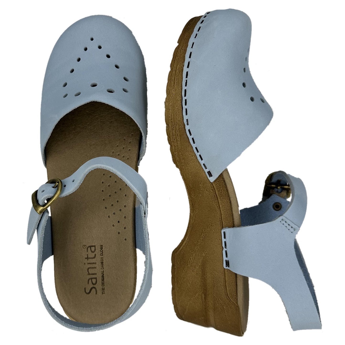 Sanita Heart Oiled Clog Sandals in Light Blue (472148)