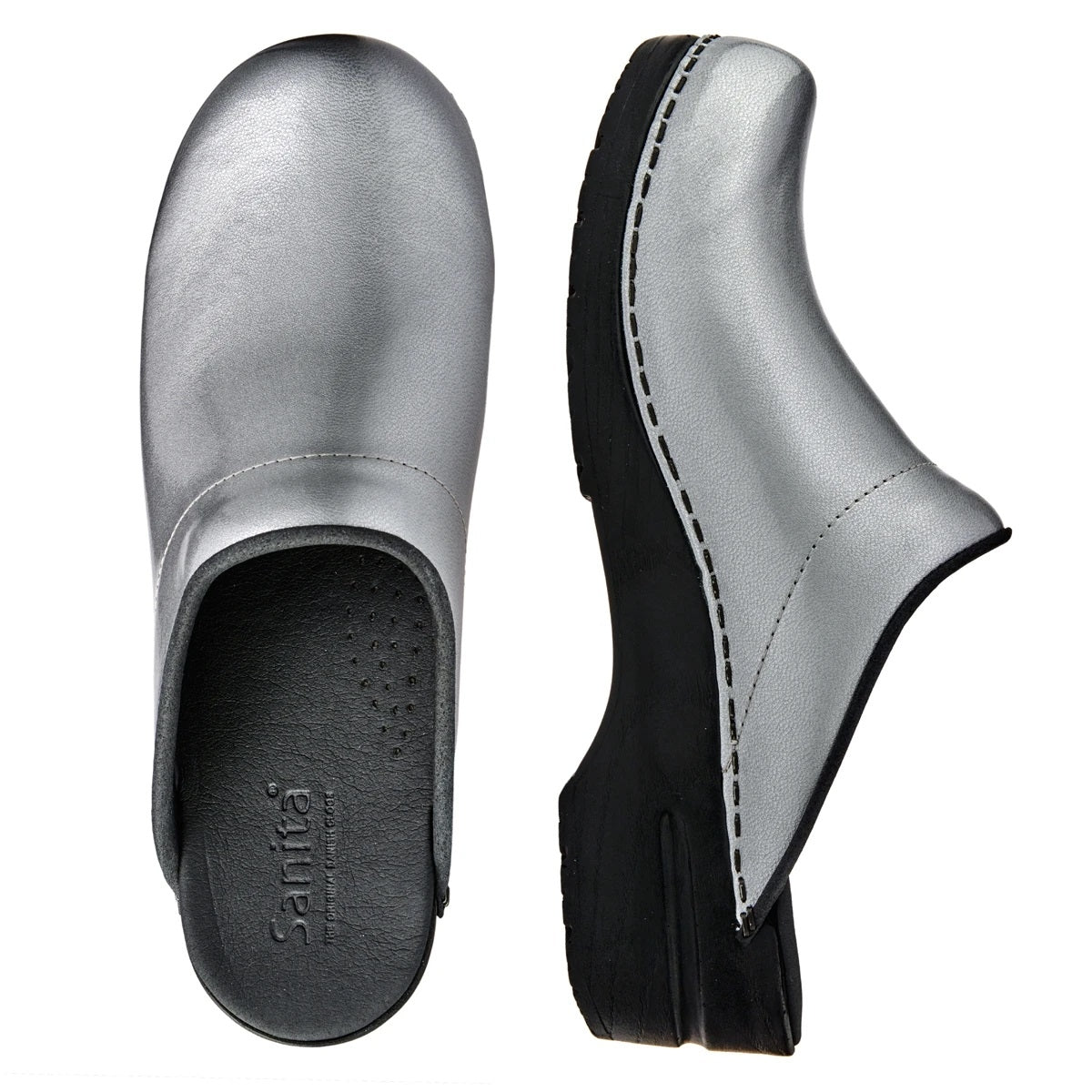 Sanita Sonja PU Open Clogs in Silver 1500047