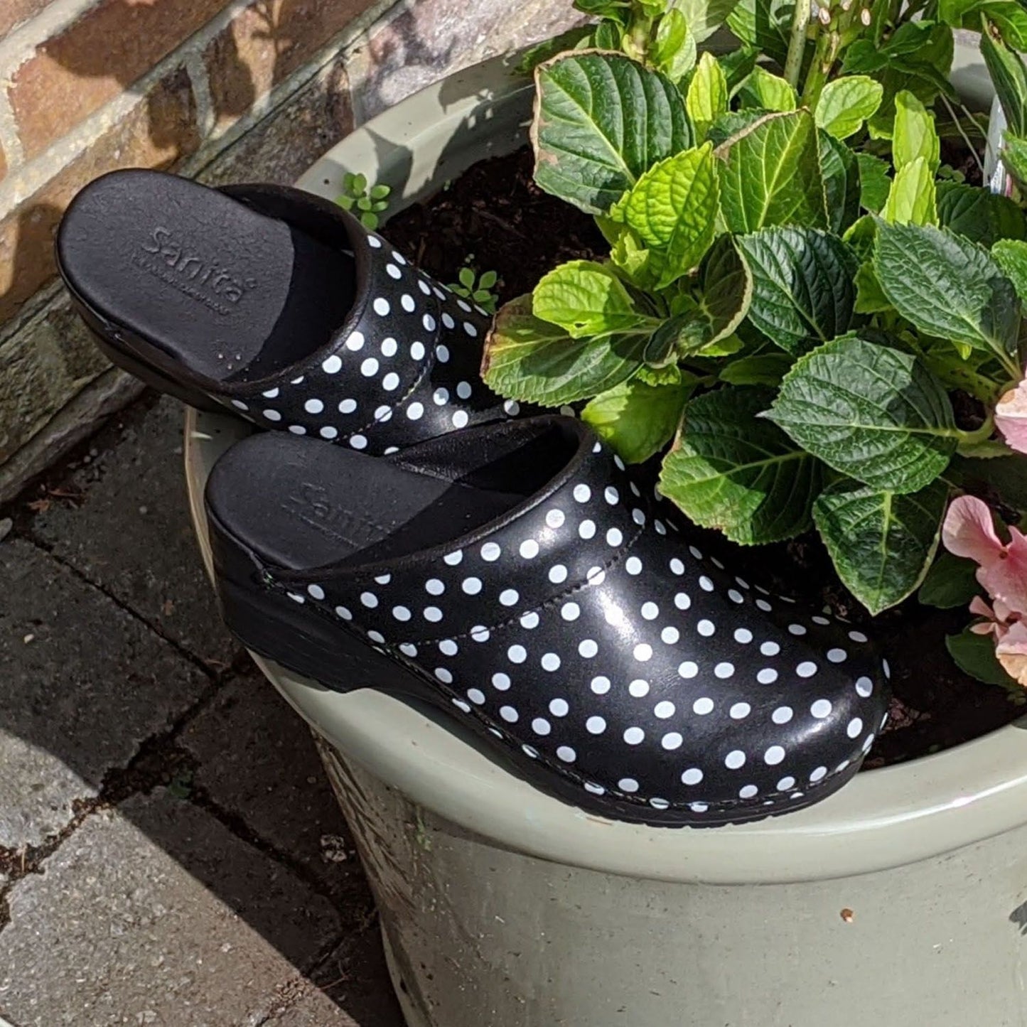 Sanita Fenja Spotty Flexible Clogs in Black (457048)